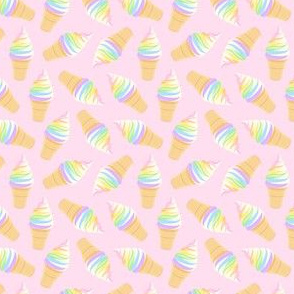 (small scale) swirl ice cream cones - pastels on pale pink -  LAD21