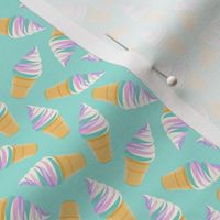 (small scale) swirl ice cream cones - pink and teal on teal -  LAD21