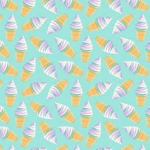 (small scale) swirl ice cream cones - pink and teal on teal -  LAD21