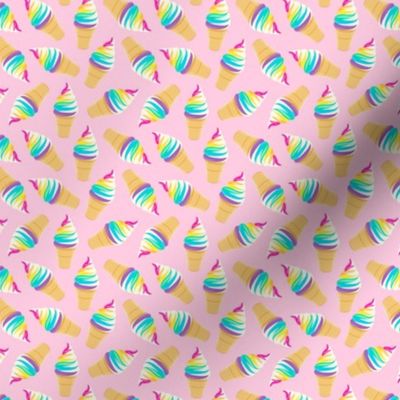 (small scale) swirl ice cream cones - rainbow on pink - LAD21