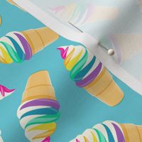 swirl ice cream cones - rainbow on blue - LAD21