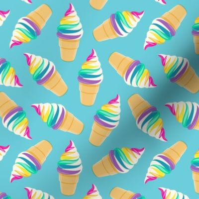 swirl ice cream cones - rainbow on blue - LAD21