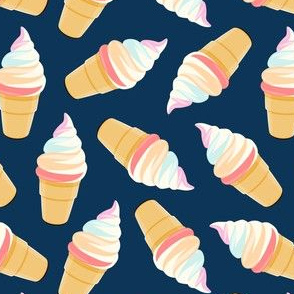 swirl ice cream cones - pastels on dark blue - LAD21