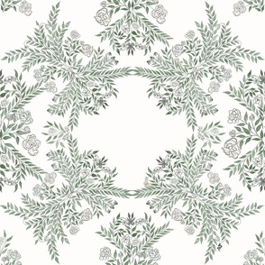 English Garden Watercolor Pattern on White