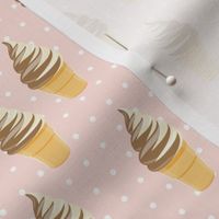 swirl cones - ice cream - ice-cream chocolate and vanilla on polka dots pink  - LAD21