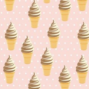 swirl cones - ice cream - ice-cream chocolate and vanilla on polka dots pink  - LAD21