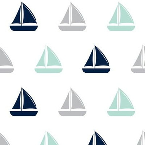 sailboats - nautical - mint/navy/grey - LAD21