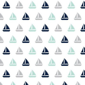 (small scale) sailboats - nautical - mint/navy/grey - LAD21