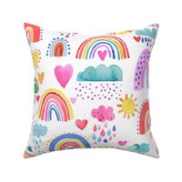 Lovely rainbows watercolor Multicolor White Large 