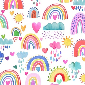 Lovely rainbows watercolor Multicolor White Large 