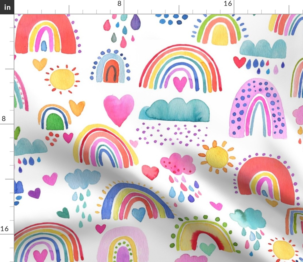 Lovely rainbows watercolor Multicolor White Large 
