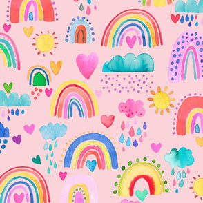 Lovely rainbows watercolor Multicolor Pink Large