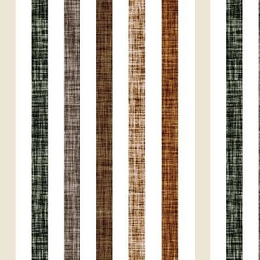 1/2" rotated linen stripes: sand, blue olive, mud, coffee no. 2, caramel no. 2, brown