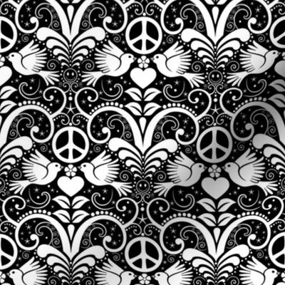 Peace Out Damask- black and white- small