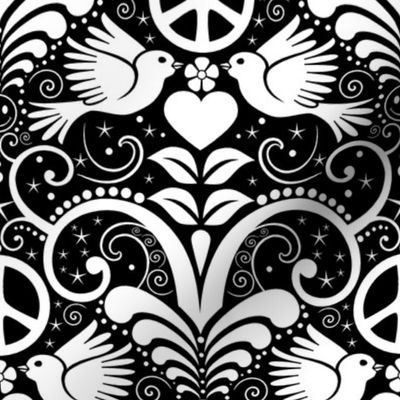 Peace Out Damask- black and white- large