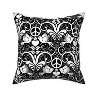 Peace Out Damask- black and white- large