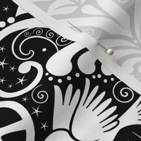 Peace Out Damask- black and white- large