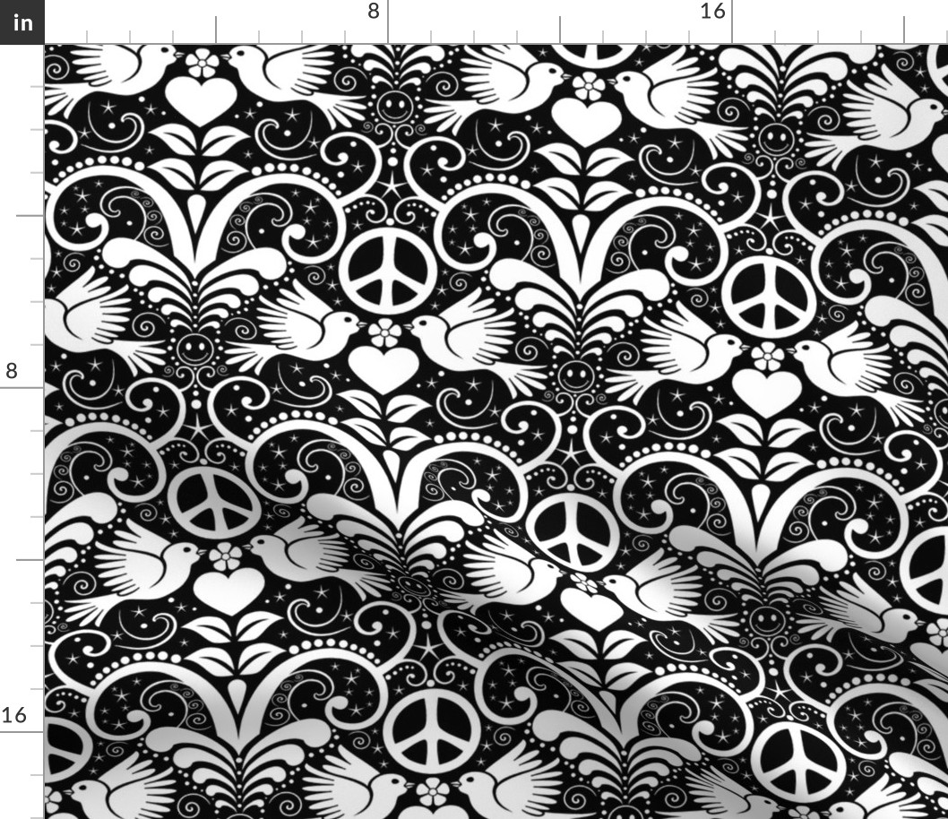 Peace Out Damask- black and white- large