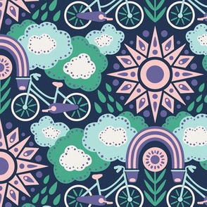 Bicycles + Rainbows | Medium Scale | Purple Green Pink Blue Bicycle
