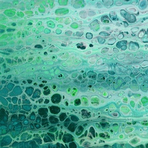 Large format pour painting bright green teal