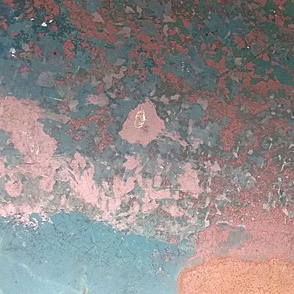 Patina on old car closeup with kaleidoscope repeat orange blue pink red 