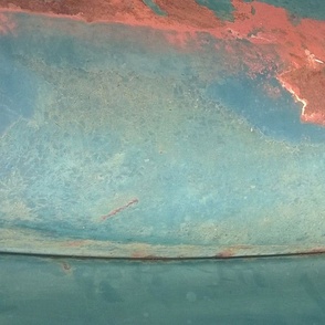 Patina on old car closeup with kaleidoscope repeat rust blue verdigris