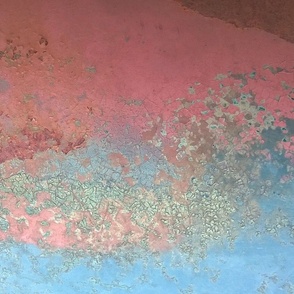 Patina on old car closeup with kaleidoscope repeat blue pink red 2