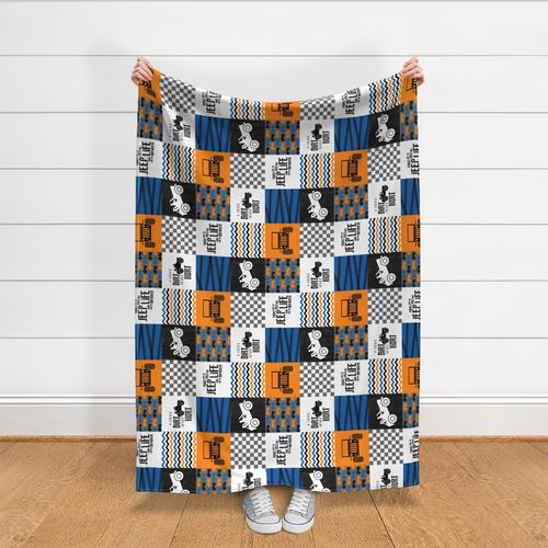 Jeep//Orange&Blue - Wholecloth Cheater Quilt - Rotated