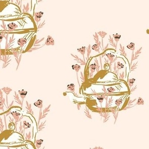 Garden teapot seamless vector pattern - medium scale