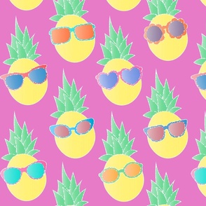 Pineapples Wearing Sunglasses - Pink