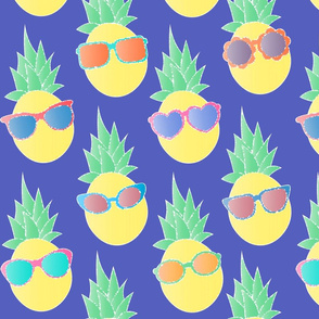 Pineapples Wearing Sunglasses - Blue