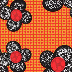 Orange and Red Small Dots - Black Flowers
