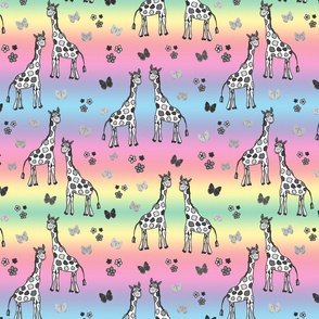 Rainbow Giraffe Friends - greyscale on rainbow gradient, medium