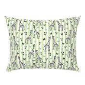 Rainbow Giraffe Friends - greyscale on sage green stripes, medium