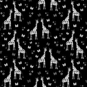 Rainbow Giraffe Friends - greyscale on classic black, medium