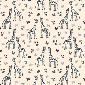 Rainbow Giraffe Friends - greyscale on cream beige, medium