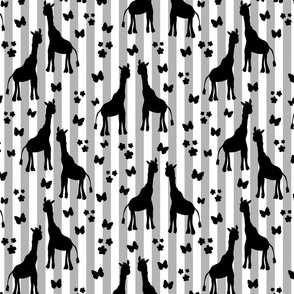 Giraffe Friends - black on silver stripes, medium