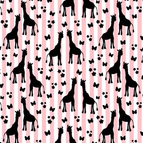 Giraffe Friends - black on coral pink stripes, medium