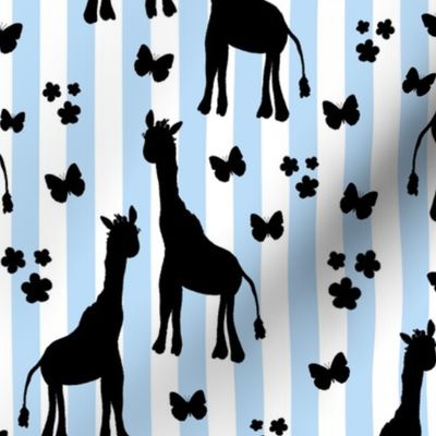 Giraffe Friends - black on baby blue stripes, medium