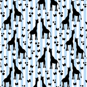 Giraffe Friends - black on baby blue stripes, medium