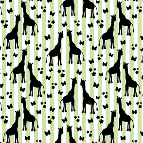 Giraffe Friends - black on sage green stripes, medium