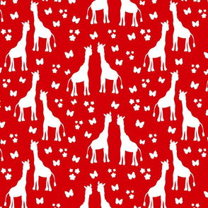 Giraffe Friends - white on crimson red, medium