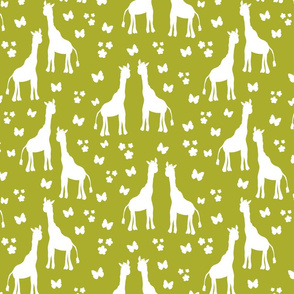 Giraffe Friends - white on olive green, medium