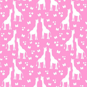 Giraffe Friends - white on candy pink, medium