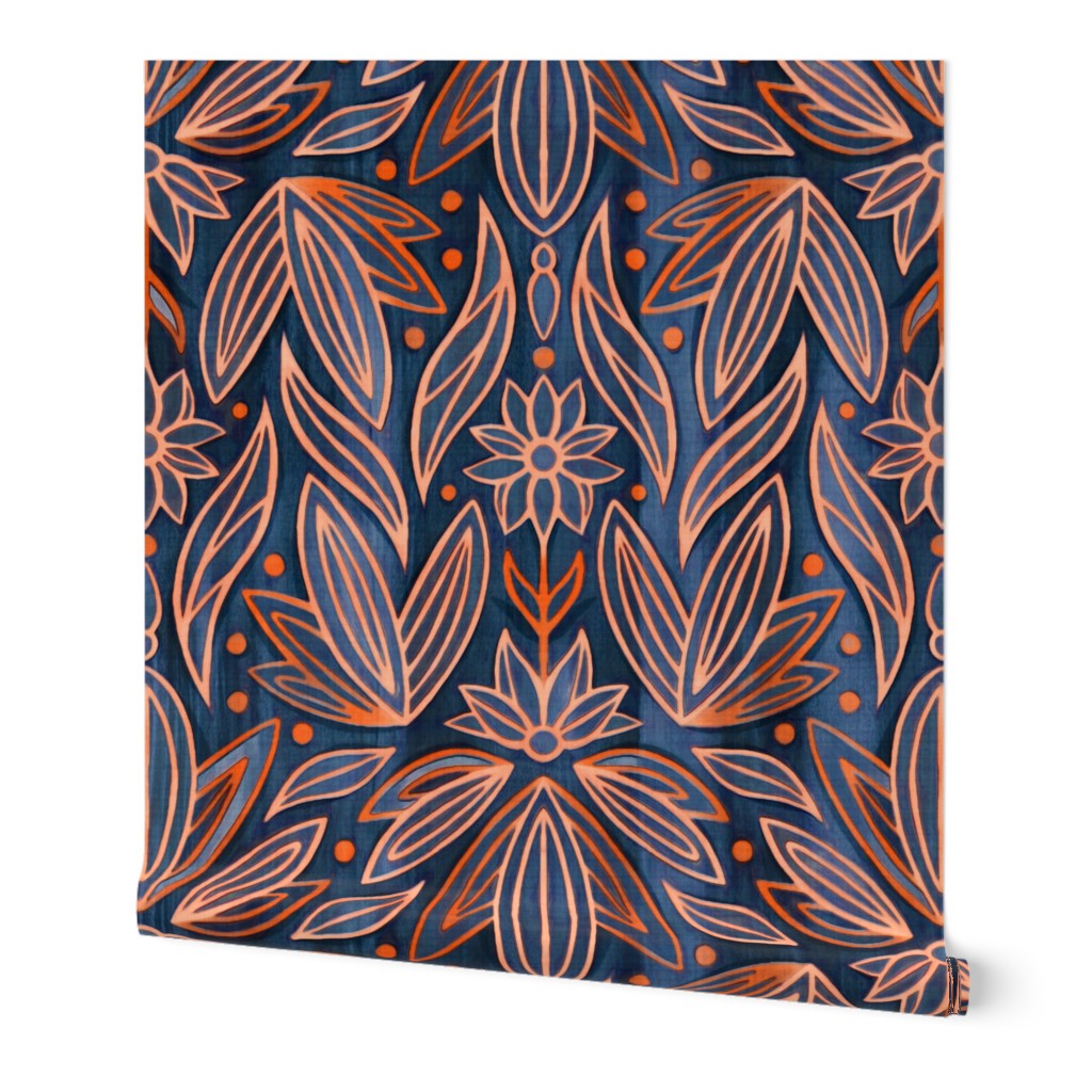 Rococo Navy & Orange Art Deco - Large Scale