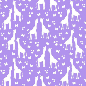 Giraffe Friends - white on pastel purple, medium