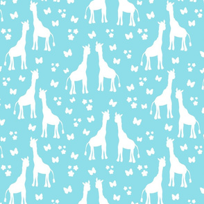 Giraffe Friends - white on turquoise blue, medium