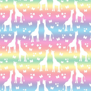 Giraffe Friends - white on rainbow gradient, medium