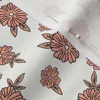 Peach floral fabric - boho retro girls flowers