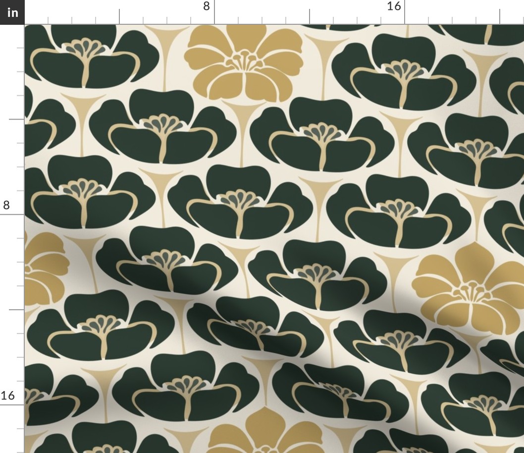 1920s Flora l - Large - Evergreen, Gold